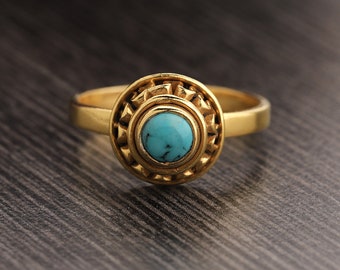 Turquoise 18k Gold Plated Ring, 925 Sterling Silver Turquoise Ring