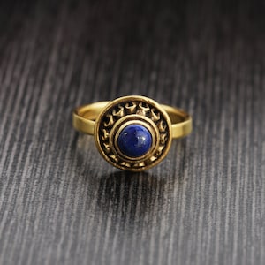 Round Lapis ring, gemstone gold ring, stackable ring, September Birthstone ring, silver ring, lapis lazuli jewelry, gold ring bezel set ring