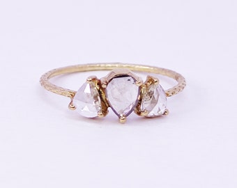 Natural Rose Cut Diamonds 14k Solid Gold Ring