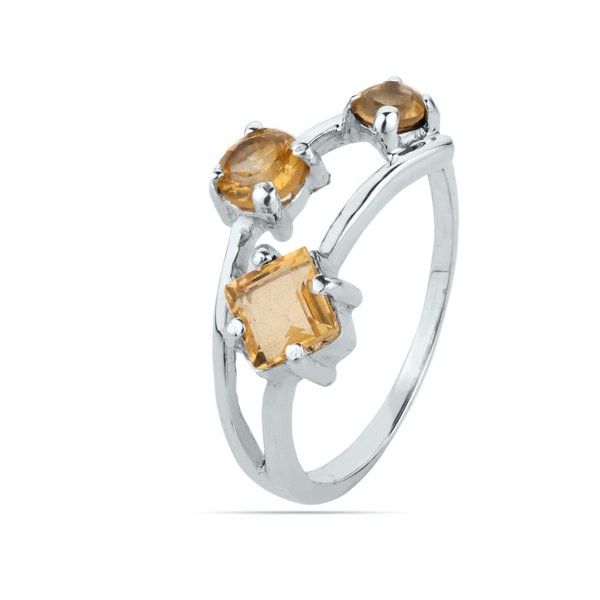 Citirne Ring, Yellow Citrine Ring, Citrine Prong Ring, Multi Citrine Ring, Gift For Her, Everyday Ring, Gift, Yellow Stone