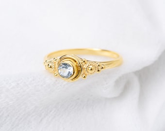Handmade 18ct Gold Blue Topaz Ring, 925 Sterling Silver Statement Jewelry, Elegant Minimalist Ring, Topaz Birthstone Jewelry, Pretty Gift