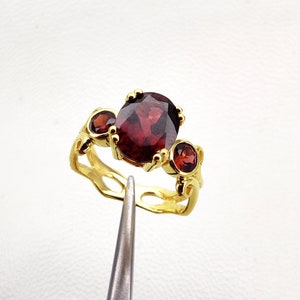 18k Gold AAA Quality Garnet Ring, Faceted Oval Garnet Ring, 925 Sterling Silver Ring, Handmade Ring, Engagement Ring, Wedding Band Ring Gift