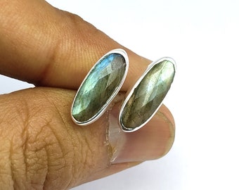 Orecchini a bottone ovali in argento sterling con labradorite, gioielli in labradorite, orecchini in labradorite, orecchini con pietre preziose, labradorite