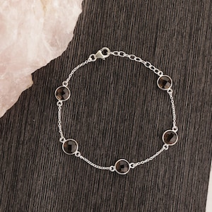 Pulseira de pedra preciosa de quartzo esfumaçado prata esterlina 925 pulseira de topázio esfumaçado feita à mão