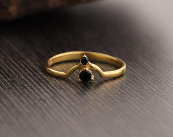 Minimalist 18k Gold Black Onyx Gemstone Ring, Elegant Handcrafted 925 Sterling Silver Ring, Stackable Ring Anniversary Gift, Prom Night Ring