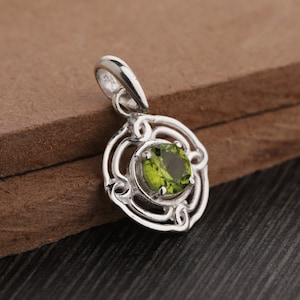 Dainty Peridot Pendant, Sterling Silver Peridot Tiny Pendant, August Birthstone, Round Gemstone Pendant, Gift For Girlfriend