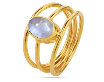 Moonstone Gold Ring | Multi Band Moonstone Ring | Moonstone Stacking Ring 18k Gold Plated | Sterling Silver | Gift for Her | June Birthstone