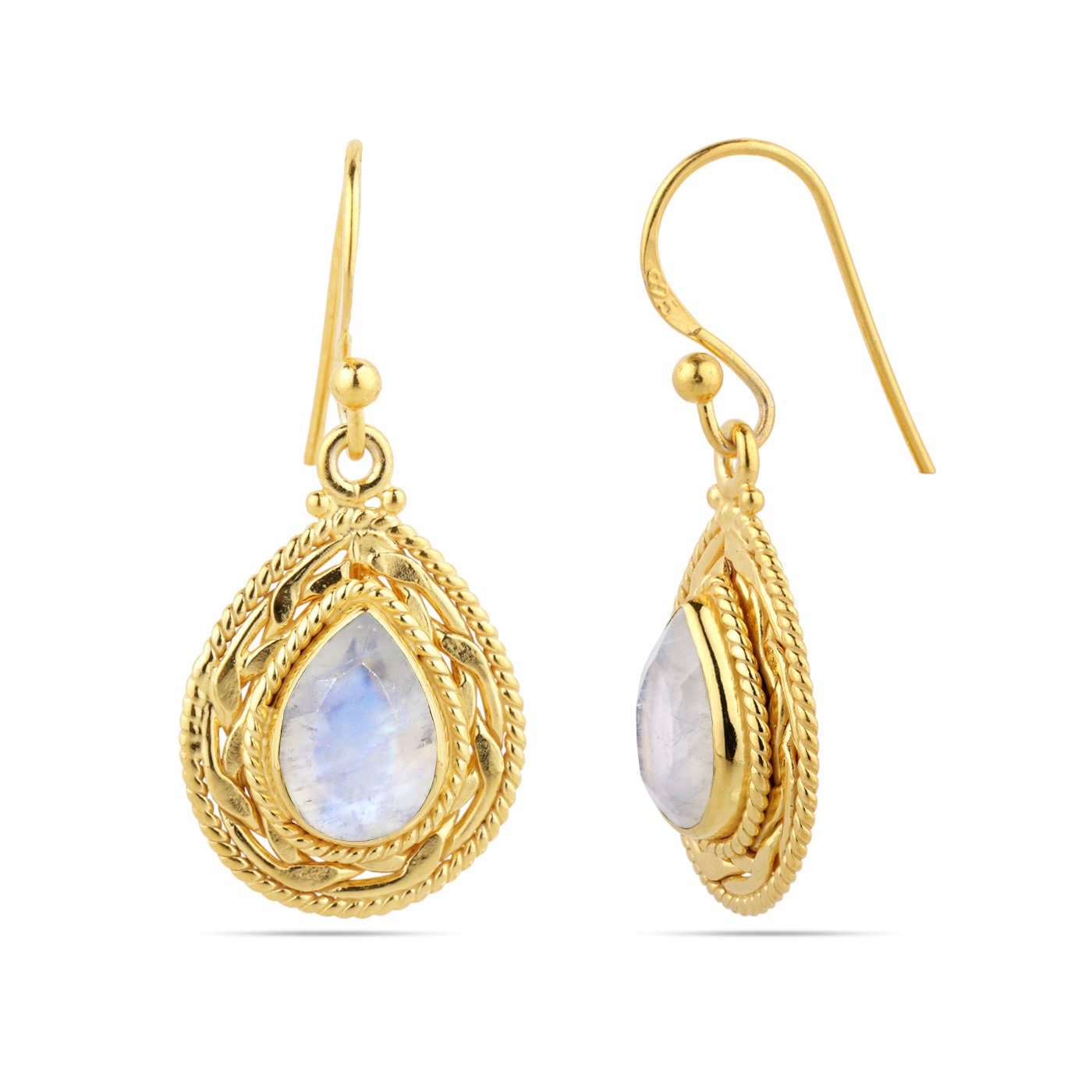 Blue Moonstone Earrings Rainbow Moonstone Dangle Earrings Etsy