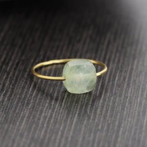 Natural Prehnite Gemstone Ring, Sterling Silver Yellow Gold Ring, Artisan Gift Ring, Stacking Ring ,Natural Prehnite Gemstone Ring Jewelry