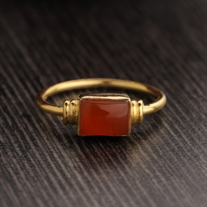 Natural Carnelian Ring, Baguette Ring, Gold Ring, Gemstone Carnelian Ring, Handmade Ring, Statement Ring, Birthstone Ring