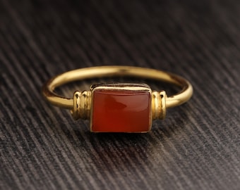 Natural Carnelian Ring, Baguette Ring, Gold Ring, Gemstone Carnelian Ring, Handmade Ring, Statement Ring, Birthstone Ring