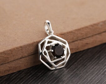 Ciondolo in quarzo fumé, forma rotonda, argento sterling 925