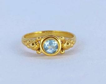 18K Gold Plated Ring, Natural Blue Topaz Ring, 925 Sterling Silver Jewelry, Handmade Jewelry, Statement Ring, Blue Topaz Engagement Ring