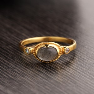 Elegant 18k Gold-Plated Labradorite and CZ Ring - Handmade Gemstone Jewelry, Perfect Gift for Her, Stacking Ring, Everyday Wear Ring For Her