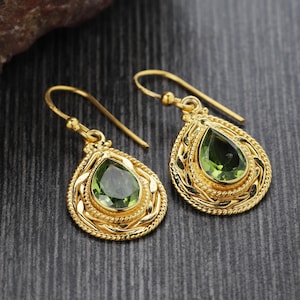 Gold Peridot Earrings, Gold Peridot Dangle Earrings, August Birthday Gift, mothers day gift mothers day jewelry gift from Daughter