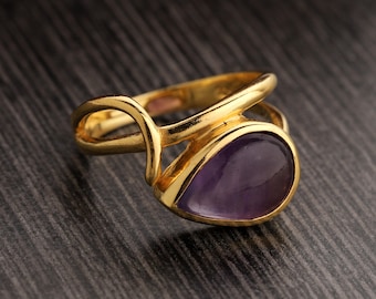 Amethyst Stapelring, Amethyst Goldring, Amethyst Sterling Silber Ring
