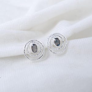 Natural Labradorite Earrings, 925 Sterling Silver Earrings, Statement Studs, Grey Gemstone Earrings, Natural Gemstone, Gift For Her