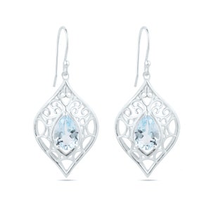 Genuine Blue Topaz Earrings, Sterling Silver Earrings, Blue Topaz 7x10 mm Pear Gemstone Earrings, Gemstone Earrings, Silver Earrings, Gift