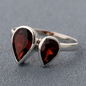 Natural Garnet Silver Ring,Garnet Ring Sterling Silver, January Birthstone,