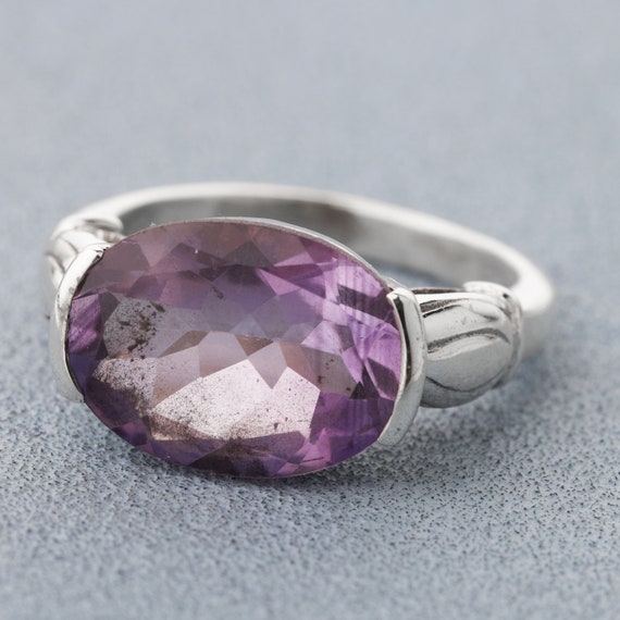 Bague En Argent 925 Avec Améthyste Ovale Facettée - Pièce Unique Artisanale - Neuf Sans Boîte