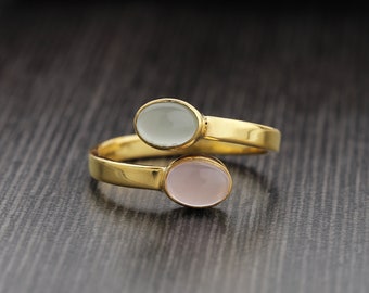 Pink Aqua Chalcedony Ring, Gold Ring, Stacking Ring, Pink Chalcedony ring, Oval Shape Ring, Aqua Chalcedony Gemstone ring, ADJUSTABLE