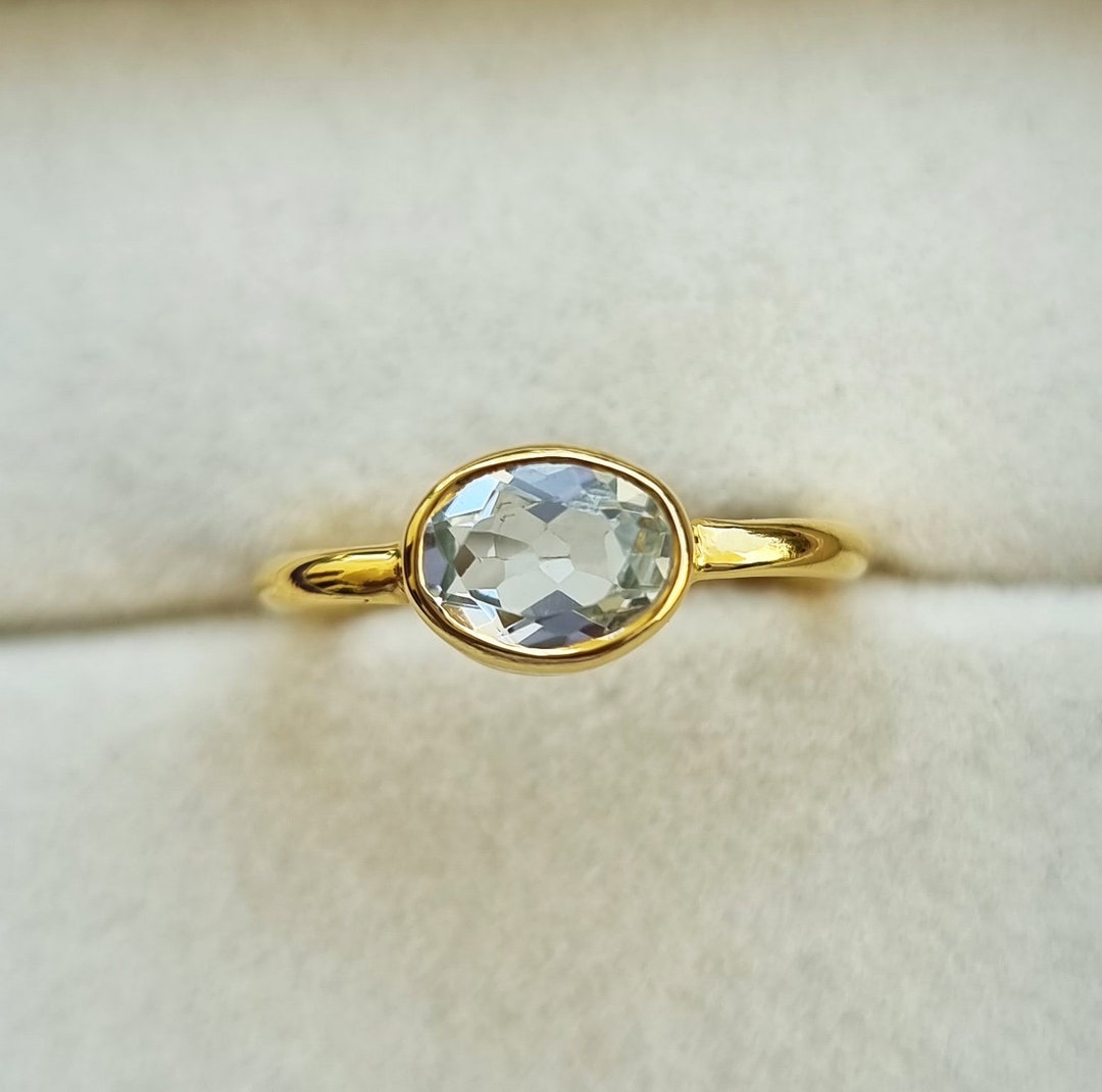 Natural Blue Topaz Gold Ring - Blue Topaz Oval Ring - Minimalist ...