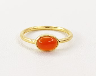 Natural Carnelian Ring, Oval Carnelian Ring, Gold Ring, Carnelian Ring, Handmade Ring, Statement Ring, August Birthstone Ring
