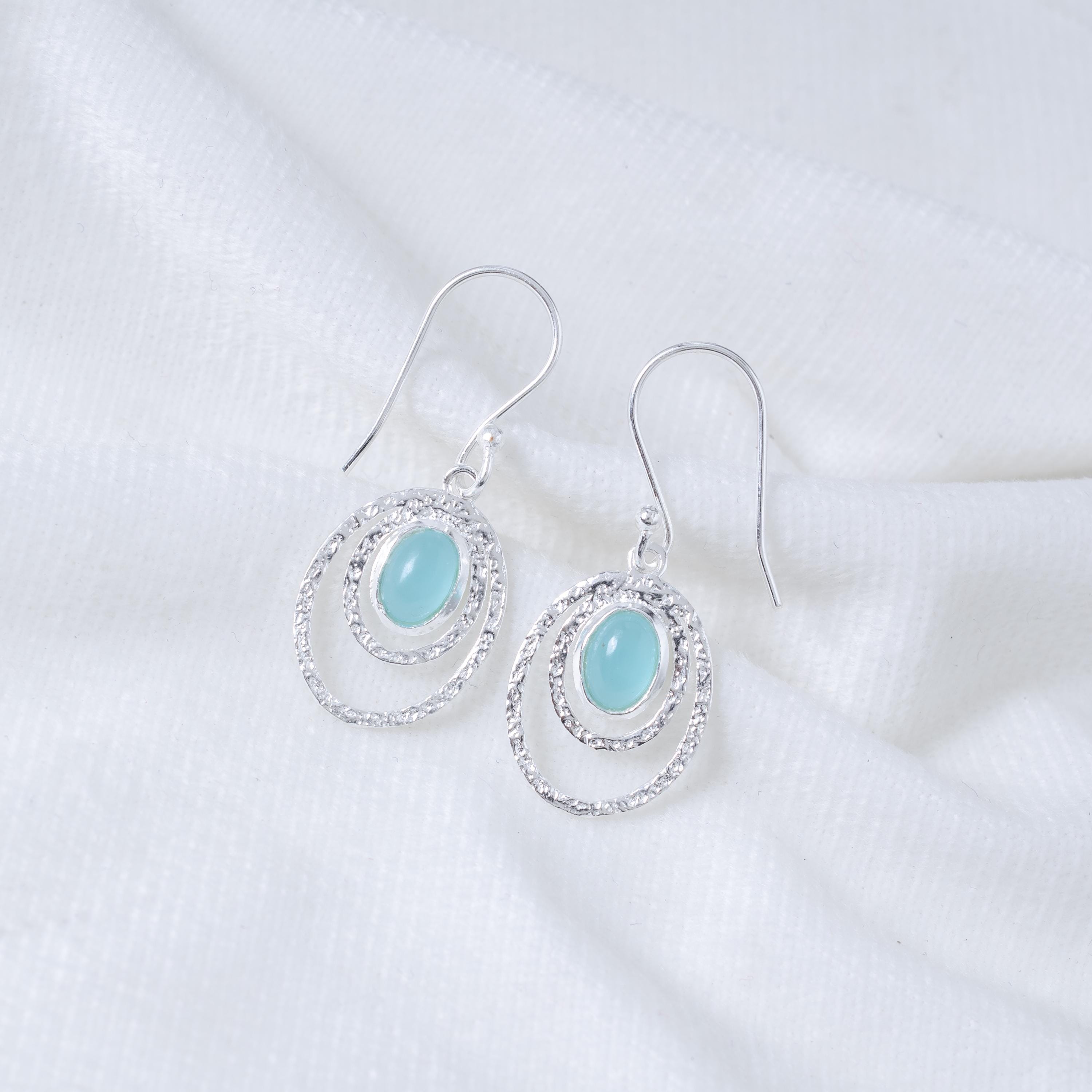 アクアカルセドニーイヤリング、ブルードロップイヤリング、ハンマー