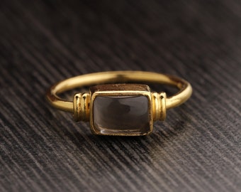 Smoky Quartz Baguette Ring | Natural Smoky Quartz Art Deco Ring | Alternative Birthstone | Silver Yellow Gold Ring | Gift For Him