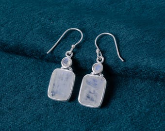 Natural Moonstone Earrings, 925 Silver Gemstone Earrings, Minimal Earrings, Eccentric Chic Gift For Her, Handmade Jewelry, Statement Earring