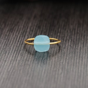 Blue Chalcedony Ring - Gold Ring - Blue Calcedony Faceted Ring - Gemstone Ring - Drill Stone Ring - Natural Chalcedony Ring