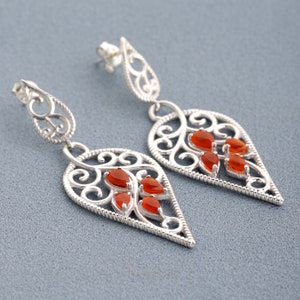 Elegant Carnelian Earrings, 925 Sterling Silver Earrings, Handmade Jewelry, Orange Drop & Dangle Earrings, Engagement Gift, Birthday Earring