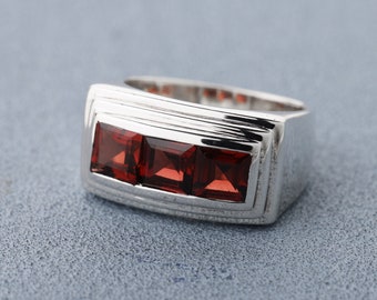 Natural Garnet Ring, Unisexual Ring Gift Him Or Her, 925 Sterling Silver Ring, Red Ring, Birthday Gift Ring, Women's Ring, Gift For Her