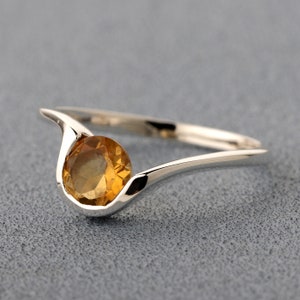 Elegant Citrine Ring, Natural Gemstone Ring, 925 Sterling Silver Ring, Handmade Jewelry, Yellow Stone Ring, Round Citrine Ring, Gift For Her