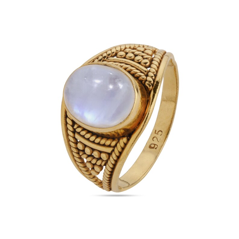 Ring for Women June Birthstone Ring Oval Moonstone Ring 925 Solid Sterling Silver Ring Gold Moonstone Ring Rainbow Moonstone Ring