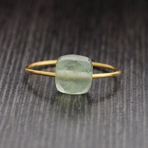 Natural Prehnite Gemstone Ring, Sterling Silver Yellow Gold Ring, Artisan Gift Ring, Stacking Ring ,Natural Prehnite Gemstone Ring Jewelry