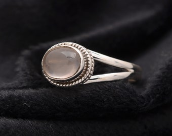 Rose Quartz Ring, Silver Gemstone Ring, Dainty Ring, Women Ring, Handmade Jewelry, Sterling Silver, Promise Ring, Gift For Her, Small Ring