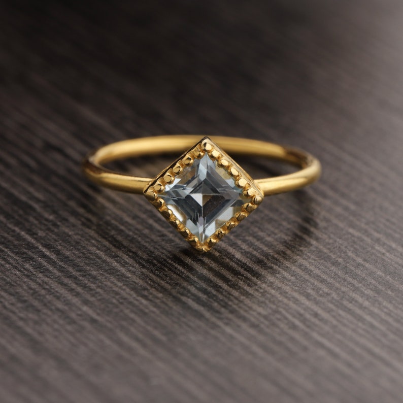 Something Blue custom ring sizes Solid Silver Blue Stone Ring Swiss Blue Topaz Gold Ring Topaz Square shaped blue stone
