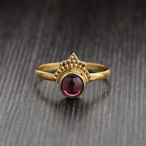 Natural Garnet Ring - Round Garnet Birthstone Ring - Garnet Gold Ring 18k Gold Plated Ring