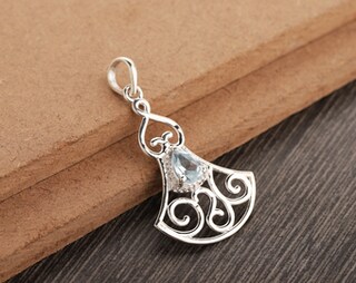 Ciondolo Artigianale In Argento 925 Con Topazio Blu Svizzero Naturale A Cuore 5 Cm - Unisex, Regalo