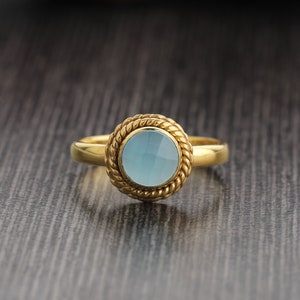 Blue Chalcedony Ring, 925 Sterling Silver Ring, Gold Plated Ring, Everyday Ring, Handmade Ring, Stackable Ring, Proposal Ring, Round Ring