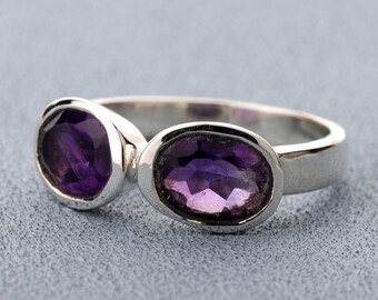 Elegant Amethyst Ring, 925 Sterling Silver Jewelry, Handmade Ring, Purple Gemstone Ring, Two Stone Ring Statement Ring, Elegant Jewelry Gift