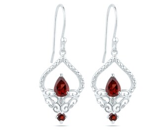 Garnet Gemstone Earring - Garnet Silver Earrings - 925 Sterling Silver - Dangle Earrings