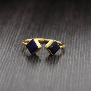 Lapis Lazuli Ring, Square Ring, Lapis Gold Ring, Boho Jewelry, Gift for Women Adjustable Ring