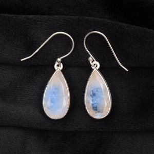 Moonstone Teardrop Earrings - 925 Sterling Silver Dangle Earrings, Handcrafted Rainbow Moonstone Jewelry, June Birthstone Earrings, For Her