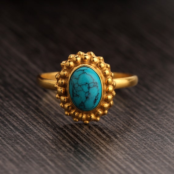 Turquoise Ring Gold Ring Gemstone Ring Oval Ring Stacking Ring