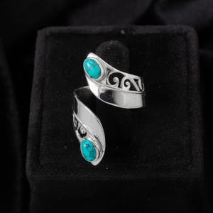 Adjustable Turquoise Silver Ring, 925 Sterling Silver Ring, December Birthstone Ring, Stacking Ring, Statement Ring, Gift For Her