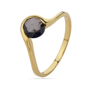 Iolite Gemstone Ring, Round Iolite Ring, Gold Plated Ring, faceted iolite Ring, Natural Gemstone Ring, Minimalist Ring, Gifts for Her
