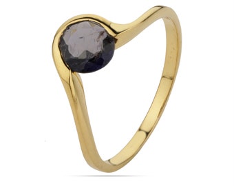 Iolite Gemstone Ring, Round Iolite Ring, Gold Plated Ring, faceted iolite Ring, Natural Gemstone Ring, Minimalist Ring, Gifts for Her