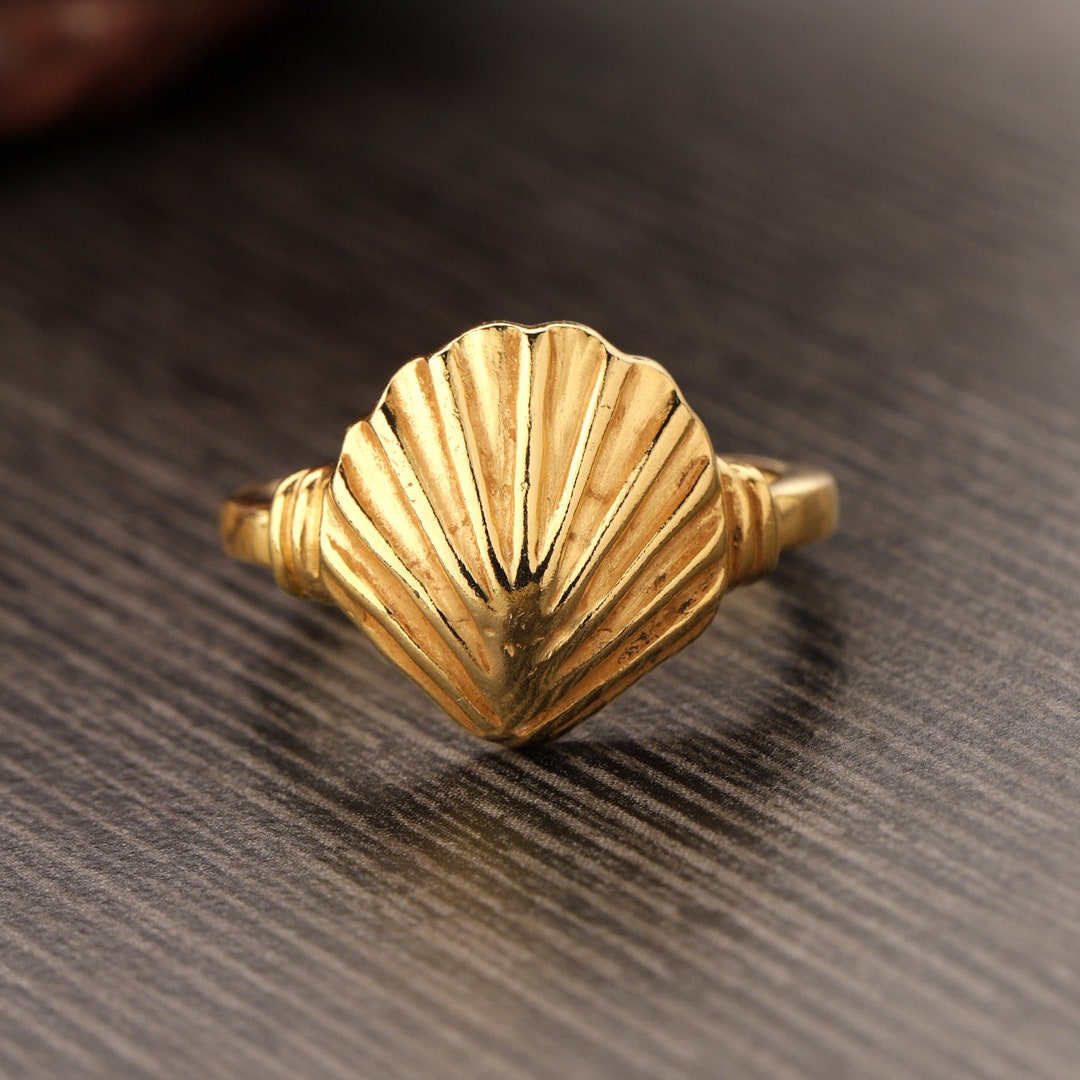 Handmade 18k Gold Seashell Ring, 925 Sterling Silver Ring, Adjustable ...